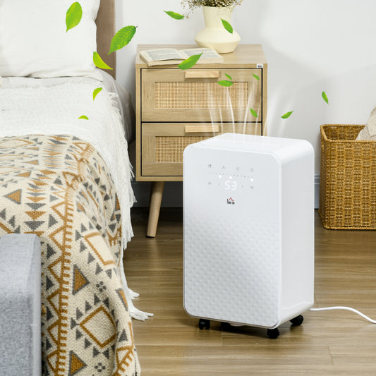 HOMCOM 2000mL Portable Dehumidifier with Air Purifier, 24H Timer, 5 Modes, 12L/Day, for Home Laundry, White