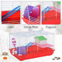 PawHut Hamster Cage, Small Gerbil Cage 2 Tiers Portable w/ Handle, Exercise Wheel, Water Bottle, Dishes