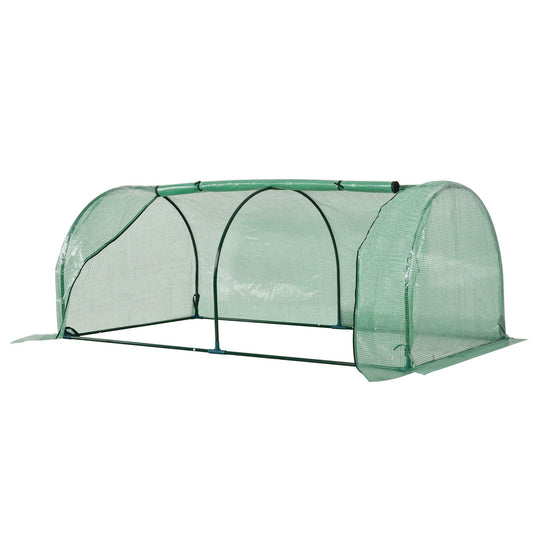 بيت زجاجي للزراعة من Outsunny Tunnel Green Grow House للحديقة الخارجية، إطار فولاذي، غطاء من البولي إيثيلين، أخضر، 200 × 100 × 80 سم