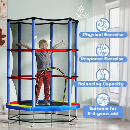 HOMCOM Kids Trampoline, with Enclosure Net, Steel Frame, for Ages 3-6 Years - MultiColoured