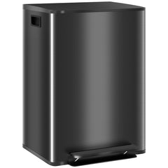 HOMCOM 60L Dual Compartment Stainless Steel Bin, with Deodoriser Holders - Black