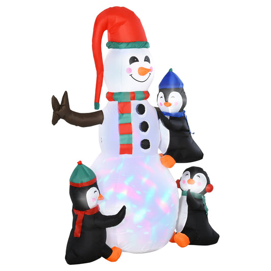 HOMCOM 6ft Inflatable Christmas Snowman with Three Penguins LED Xmas D√É¬©cor Holiday Outdoor Yard Decoration