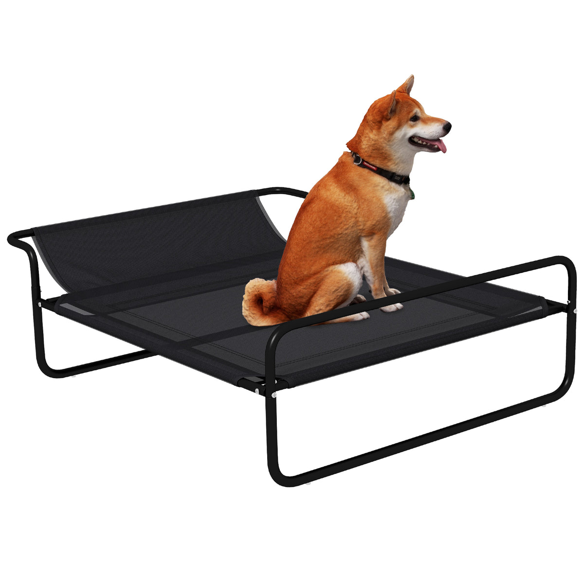 PawHut Raised Pet Bed with Slope Headrest, Washable Breathable Mesh, Foot Pads, for Medium Dogs, 106 x 81 x 33cm