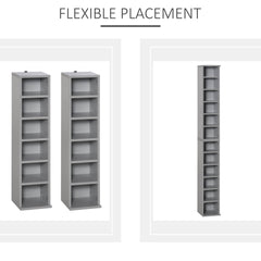 HOMCOM 204 CD Media Display Shelf Unit Set of 2 Blu-Ray Tower Rack w/ Adjustable Shelves Bookcase Storage Organiser, Grey