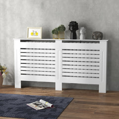 HOMCOM Radiator Cover, Modern MDF White Painted Cabinet with Horizontal Slats for Living Room, Bedroom, 152L x 19W x 81H cm