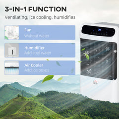 HOMCOM Mobile Air Cooler, 12L Tank Evaporative Ice Cooling Fan Water Conditioner Humidifier Unit with 3 Modes, 3 Speed, Remote, Timer, Oscillating for Home Bedroom