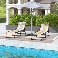 Outsunny Set of Two Folding Sun Loungers, with Four-Position Backs - Multicoloured