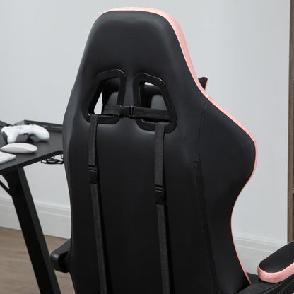 Vinsetto Computer Gaming Chair, PU Leather Desk Chair with Footrest, Swivel Task Chair with 135√Ç¬∞ Reclining Back and Lumbar Support, PC Chair for Adults, Black and Pink