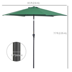 Outsunny 2.6M Garden Parasol Umbrella with Tilt and Crank, Outdoor Sun Parasol Sunshade Shelter with Aluminium Frame, Green