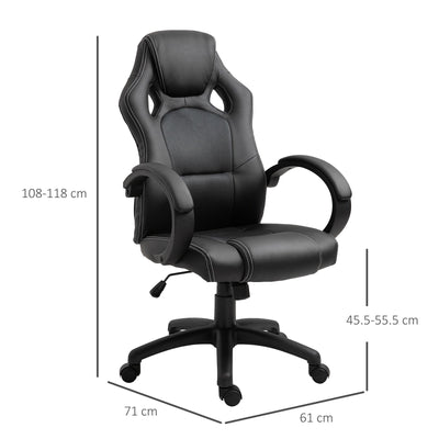 HOMCOM High-Back Gaming Chair Swivel Home Office Computer Racing Gamer Desk Chair Faux Leather with Wheels, Black