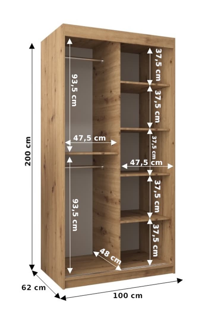 York II Sliding Door Wardrobe 100cm