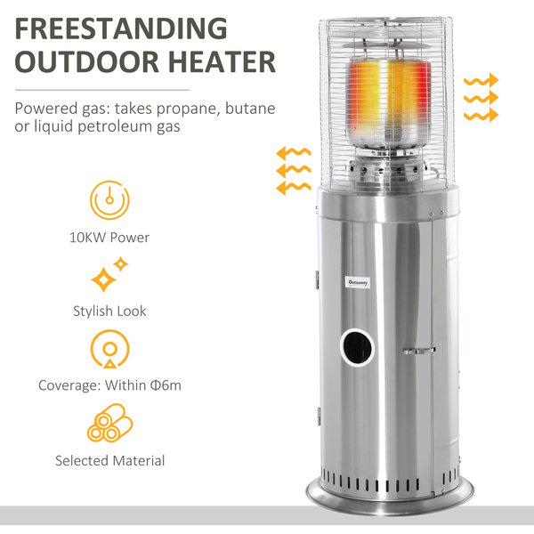 10KW Outdoor Gas Patio Heater Standing Propane W/ Wheels Dust Cover