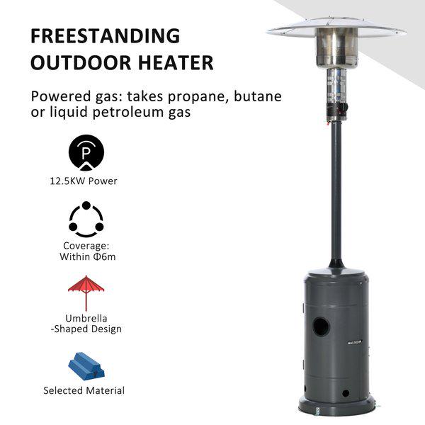 12.5KW Outdoor Gas Patio Heater Standing Propane W/ Wheels Dust Cover