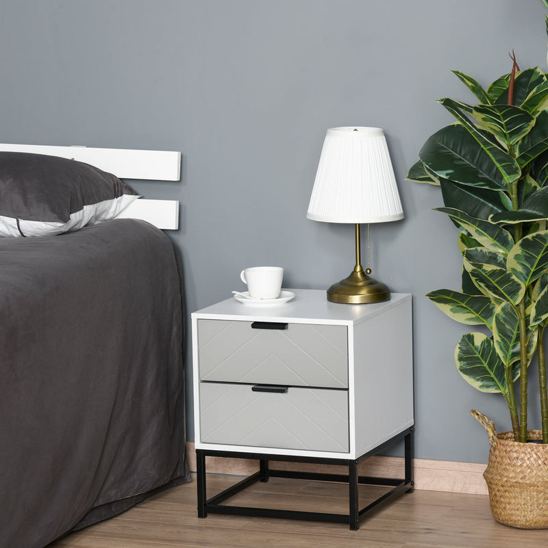 HOMCOM Bedside Cabinet with 2 Drawer Storage Unit, Unique Shape Bedroom Table Nightstand with Metal Base, for Living Room, Study Room, Dorm