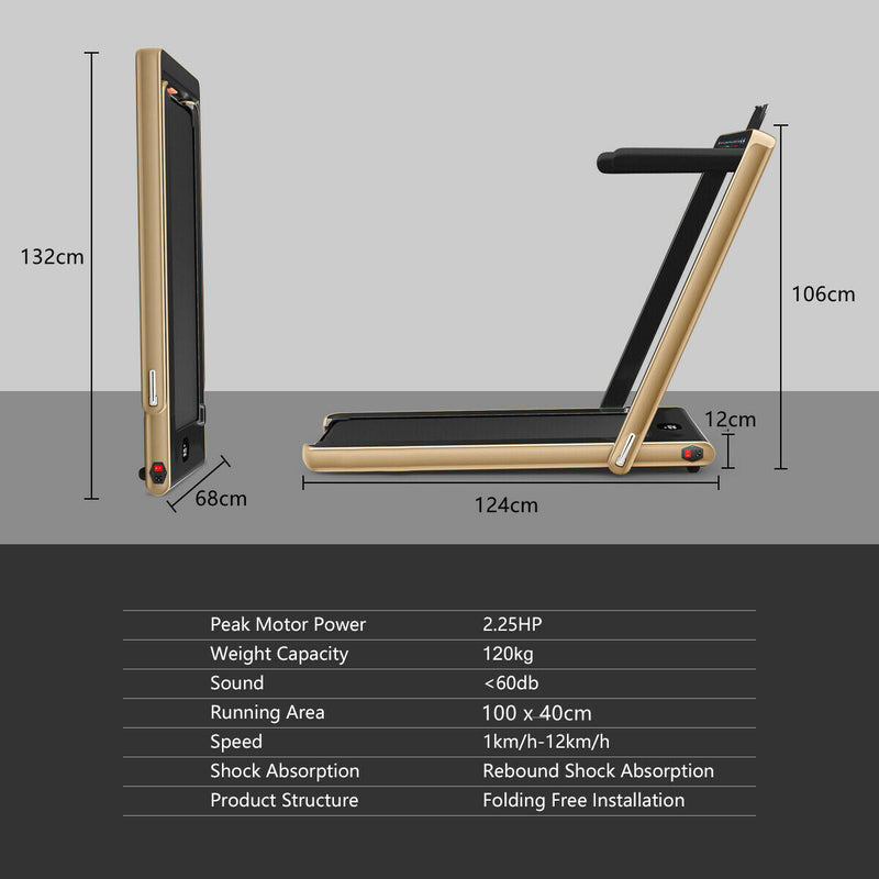 Folding Treadmill Electric 1-12KM/H with Bluetooth-Golden