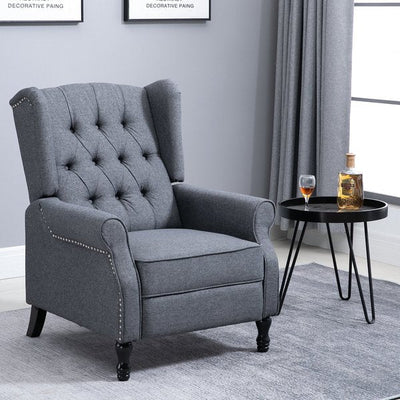 160° Reclining Armchair Single Sofa W/ Retractable Footrest Linen Deep Grey