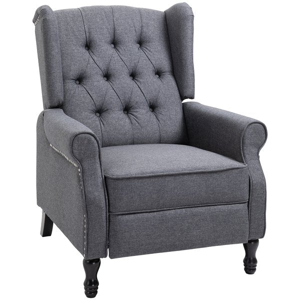 160° Reclining Armchair Single Sofa W/ Retractable Footrest Linen Deep Grey