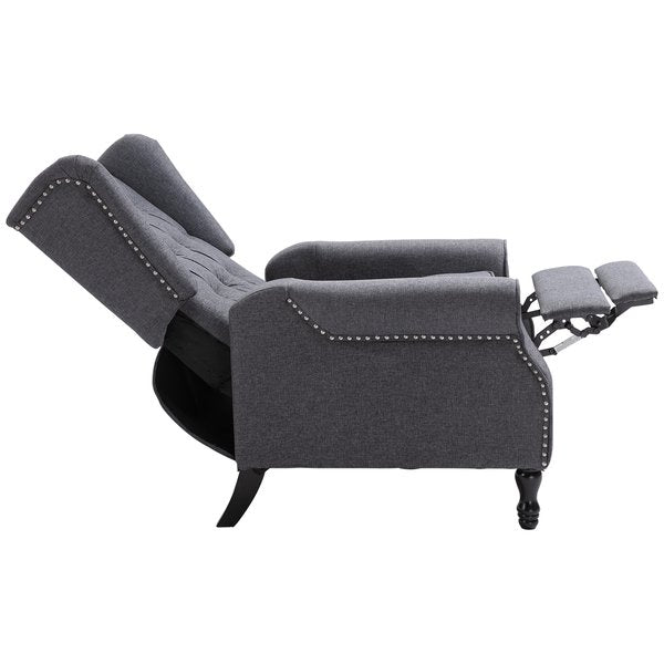 160° Reclining Armchair Single Sofa W/ Retractable Footrest Linen Deep Grey