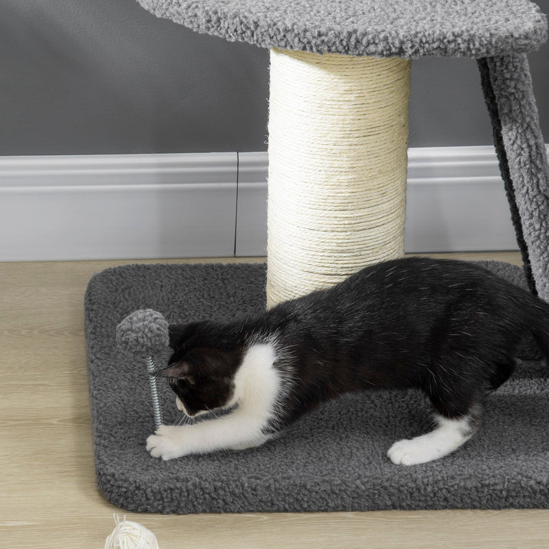 PawHut Cat Tree Tower with Scratching Posts, Pad, Bed, Toy Ball for Cats under 5 Kg, Dark Grey & Beige