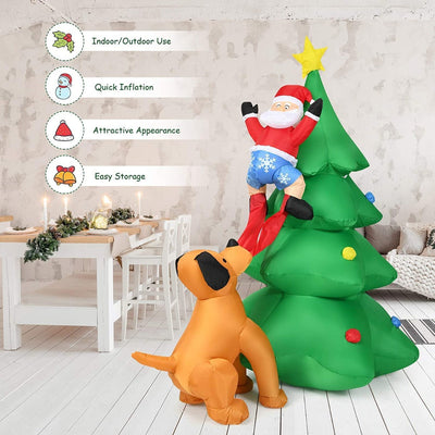 1.8m Inflatable Dog Chasing Santa to a Christmas Tree with LED Lights