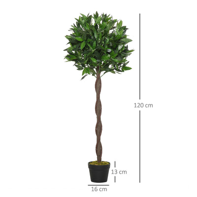 Outsunny Set of 2 Artificial Topiary Bay Laurel Ball Trees Decorative Plant with Nursery Pot for Indoor Outdoor Décor, 120cm