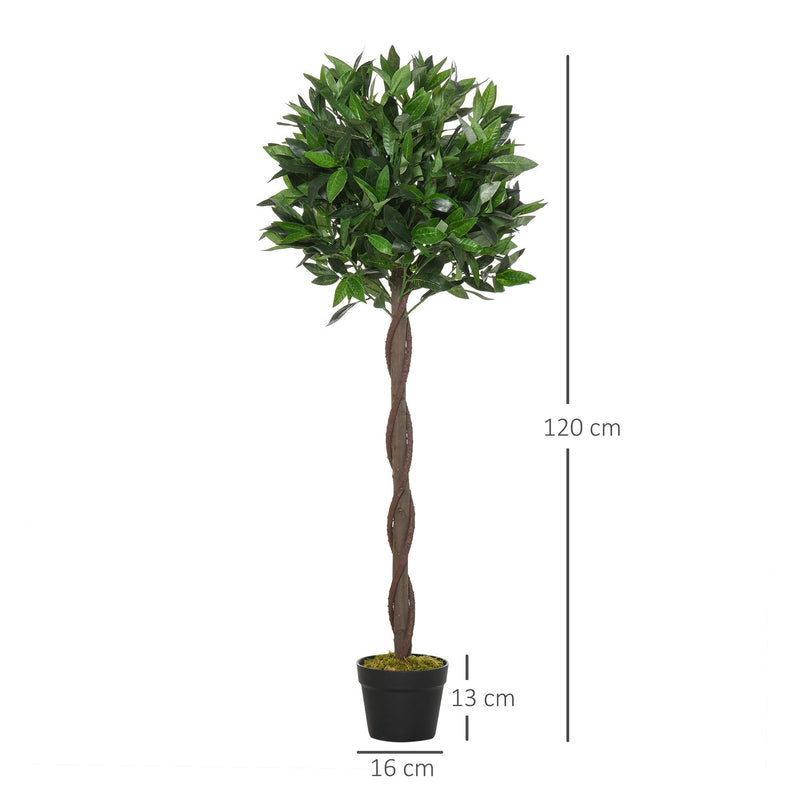 Outsunny Set of 2 Artificial Topiary Bay Laurel Ball Trees Decorative Plant with Nursery Pot for Indoor Outdoor Décor, 120cm