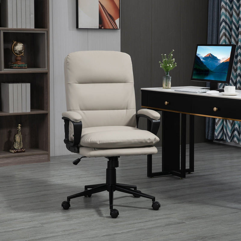 Vinsetto High Back Office Chair, PU Leather Desk Chair with Double-tier Padding, Arm, Swivel Wheels, Adjustable Height, Light Grey