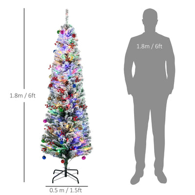 HOMCOM 6' Artificial Prelit Christmas Trees Holiday Décor with Warm White LED Lights, Flocked Tips, Berry, Pine Cone