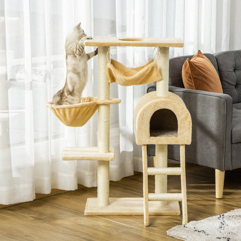 Cat Tree Tower Kitten Activity Centre Scratching Post with Hammock Condo Bed Basket