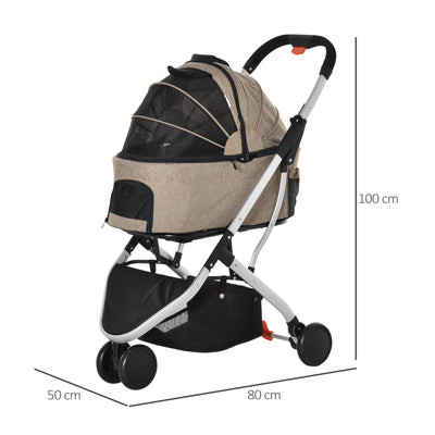 PawHut Detachable Pet Stroller Pushchair Foldable Dog Cat Travel Carriage 2-In-1 Design Carrying Bag  Light Brown