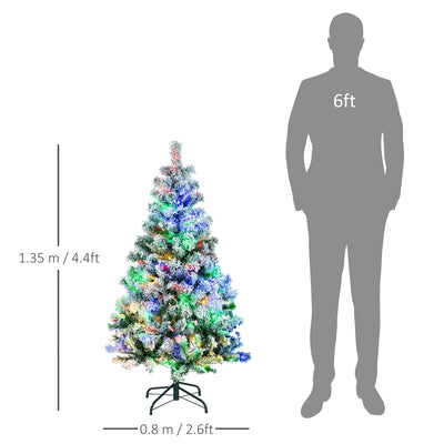 HOMCOM 4.5' Artificial Snow Christmas Trees with Frosted Branches, Warm White or Colourful LED Lights, Steel Base