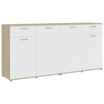 Sideboard White and Sonoma Oak 160x36x75 cm Engineered Wood