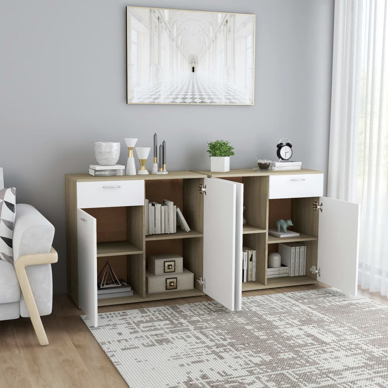 Sideboard White and Sonoma Oak 160x36x75 cm Engineered Wood