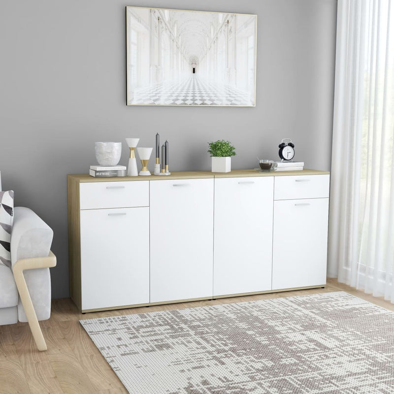 Sideboard White and Sonoma Oak 160x36x75 cm Engineered Wood