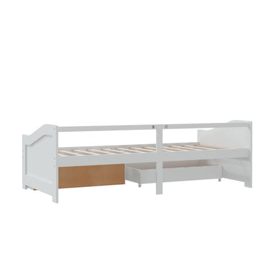 3-Seater Day Bed with Drawers White Solid Pinewood 90x200 cm