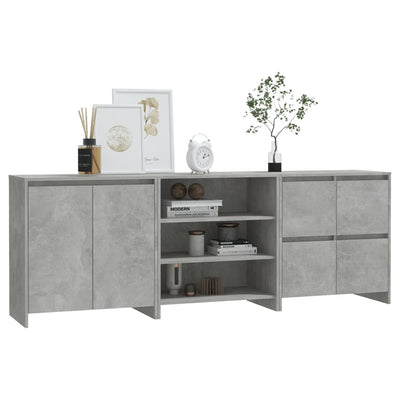 3 Piece Sideboard Concrete Grey Engineered Wood