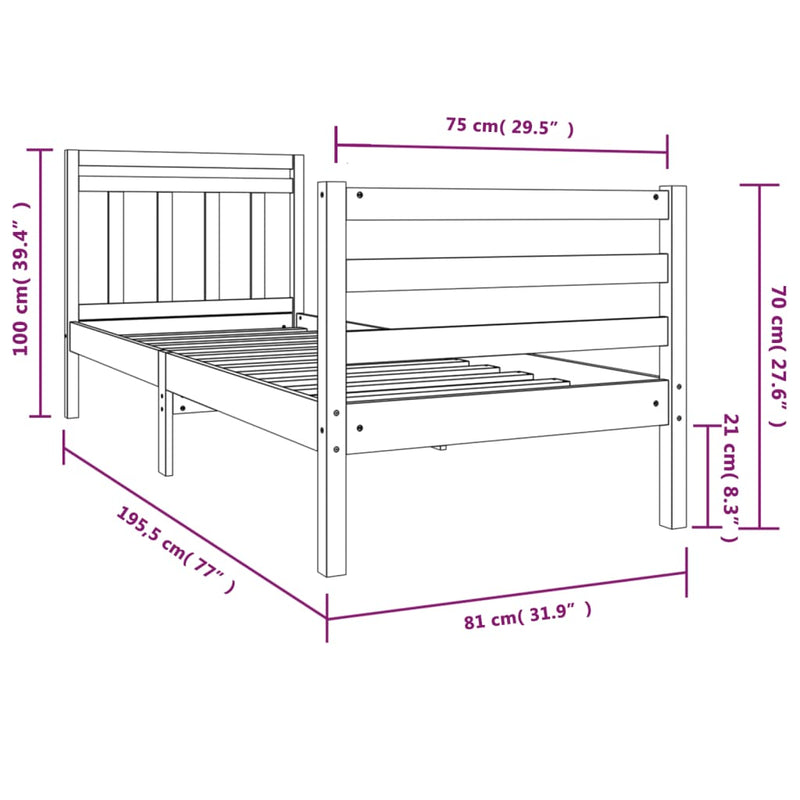 Bed Frame 75x190 cm Small Single Solid Wood