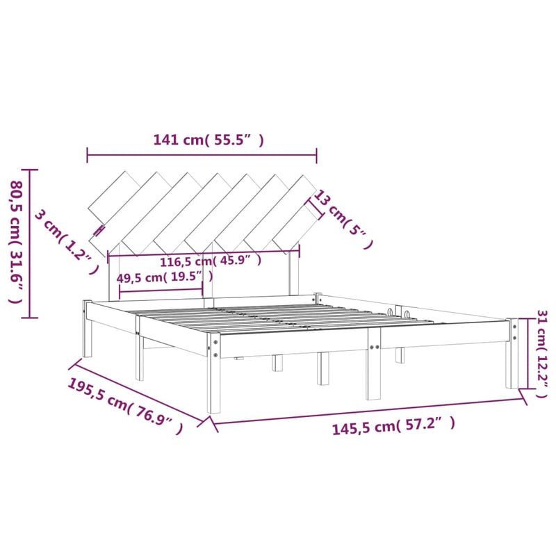 Bed Frame 140x190 cm Solid Wood