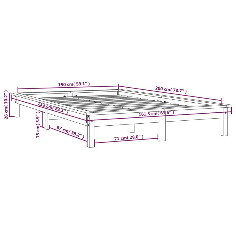 Bed Frame 150x200 cm Solid Wood Pine King Size