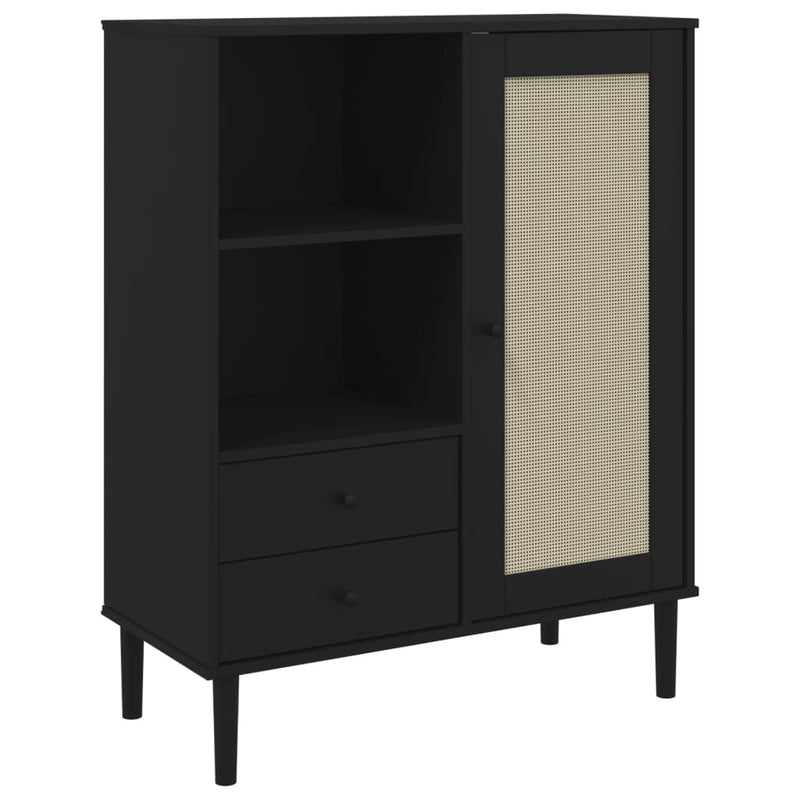 Highboard SENJA Rattan Look Black 90x40x112 cm Solid Wood Pine