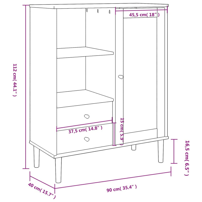 Highboard SENJA Rattan Look Black 90x40x112 cm Solid Wood Pine