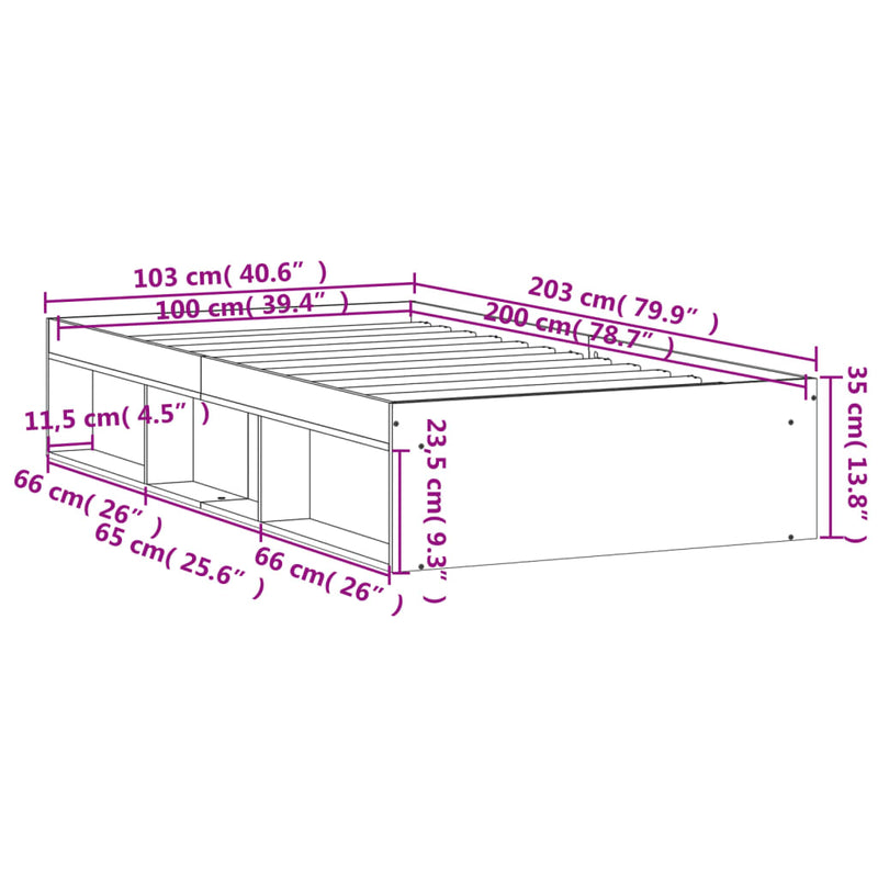 Bed Frame Black 100x200 cm