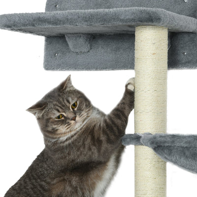 PawHut Four-Piece Cat Shelf with Scratching Post, Wall-Mounted Cat Tree for Indoor Cat - Grey