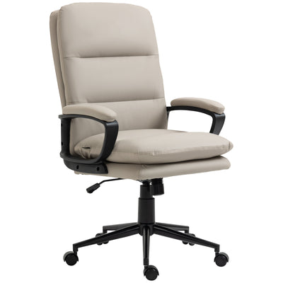 Vinsetto High Back Office Chair, PU Leather Desk Chair with Double-tier Padding, Arm, Swivel Wheels, Adjustable Height, Light Grey