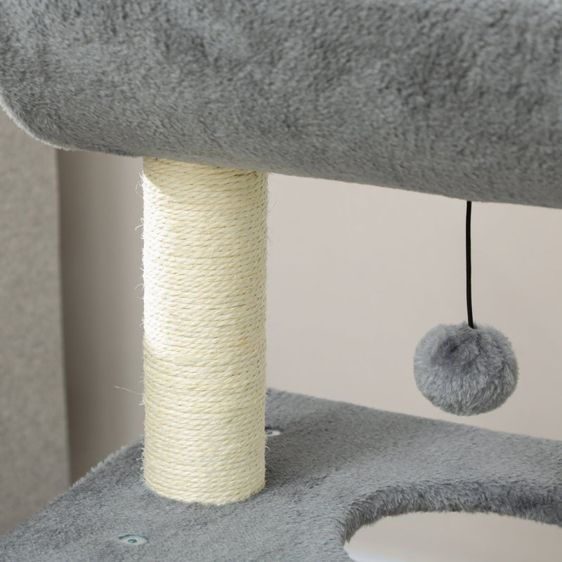 PawHut Cat Tree Tower, with Scratching Posts, Pad, Bed, Perch, Toy Ball, Light Grey