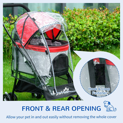 PawHut Dog Pram Rain Cover, Cover for Dog Stroller Buggy Pushchair for Small Miniature Dogs Cats, with Front Rear Entry