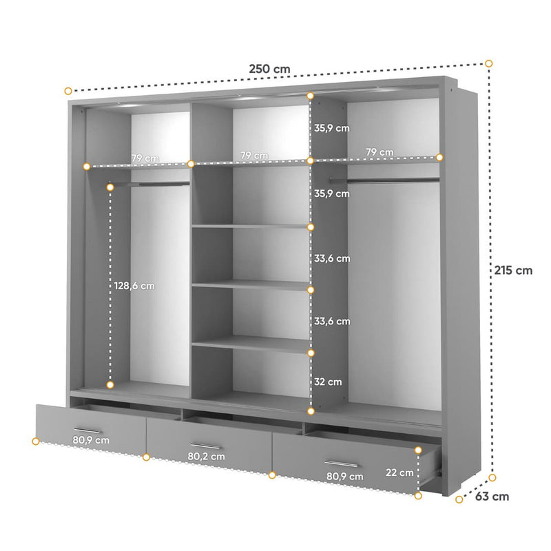 Arti 1 - 3 Sliding Door Wardrobe 250cm