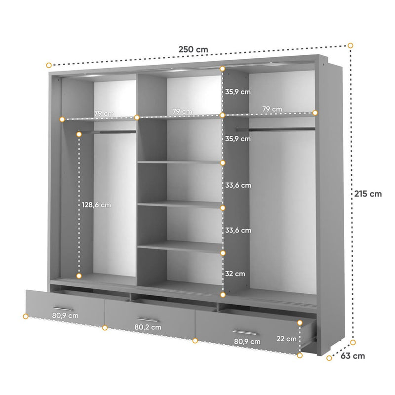 Arti 23 - 3 Sliding Door Wardrobe 250cm