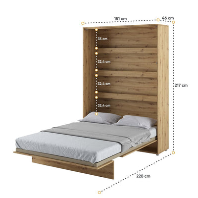 BC-01 Vertical Wall Bed Concept 140cm With Storage Cabinets and LED