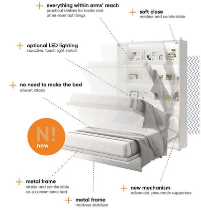 BC-13 Vertical Wall Bed Concept 180cm With Storage Cabinets and LED